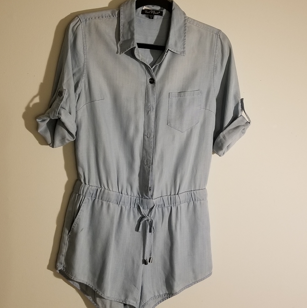 Velvet heart denim romper